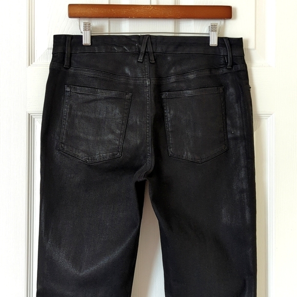 Good American Good Classic High Rise Ankle Cropped Coated Denim Jeans Black 14 - Picture 5 of 14